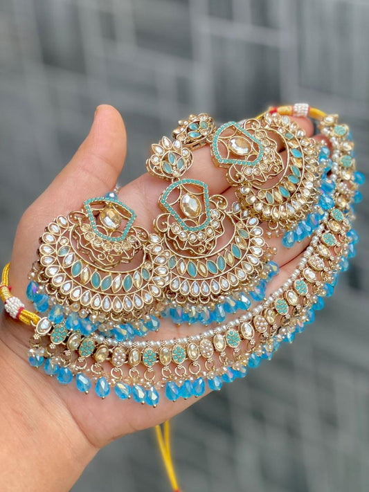 Stone Work Chokker With Beautiful Earrings And Tika
