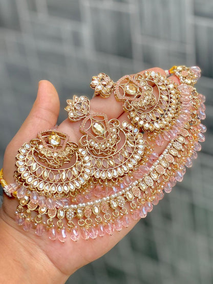 Stone Work Chokker With Beautiful Earrings And Tika