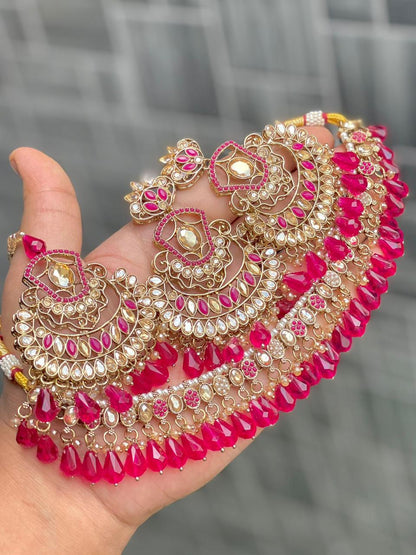 Stone Work Chokker With Beautiful Earrings And Tika