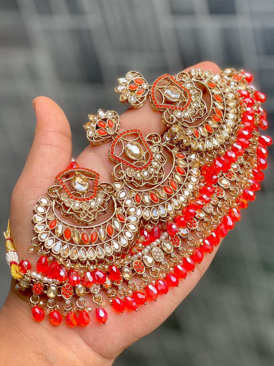 Stone Work Chokker With Beautiful Earrings And Tika