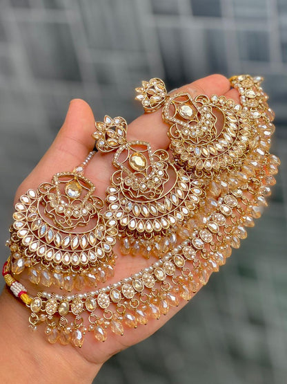 Stone Work Chokker With Beautiful Earrings And Tika