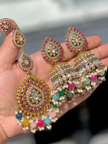 Stone Work Jhumka And Tika, Ear rings