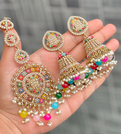 Stone Work Jhumka And Tika, Ear rings