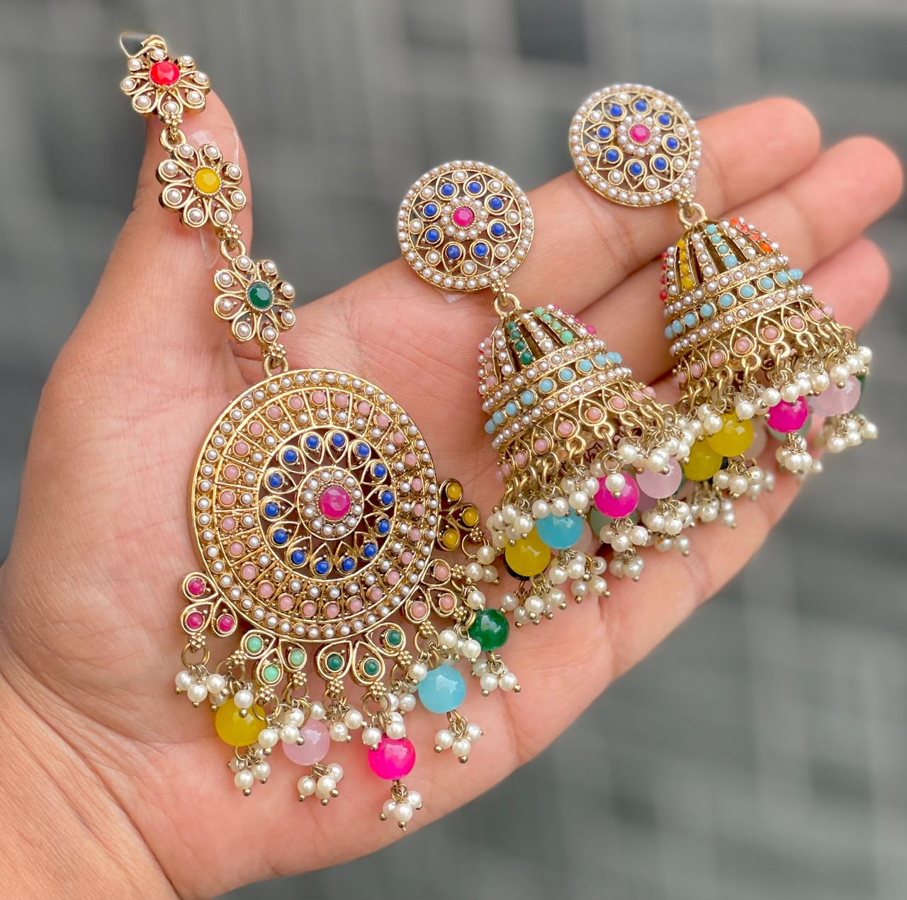 Stone Work Jhumka And Tika, Ear rings