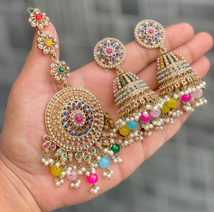 Stone Work Jhumka And Tika, Ear rings