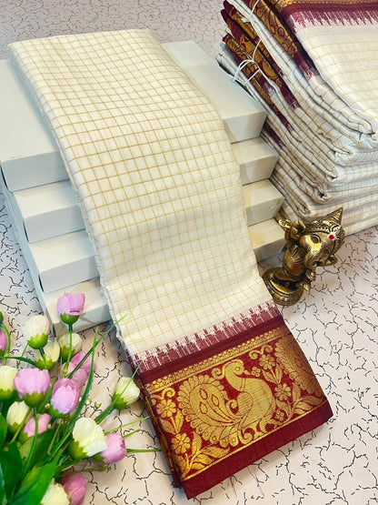 Mercerised Soft silk Saree in Exclusive border Self Checks Pattern design