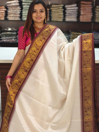 Mercerised Soft silk Saree in Exclusive border Self Checks Pattern design