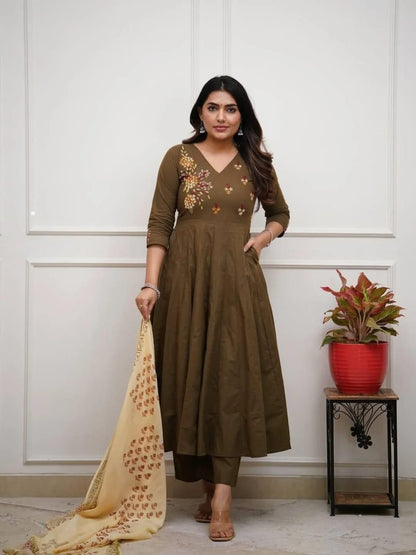 Earthy olive and black with delicate embroidery is elegance redefined Kurta