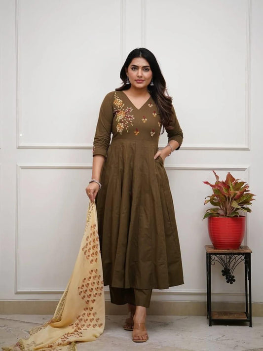 Earthy olive and black with delicate embroidery is elegance redefined Kurta