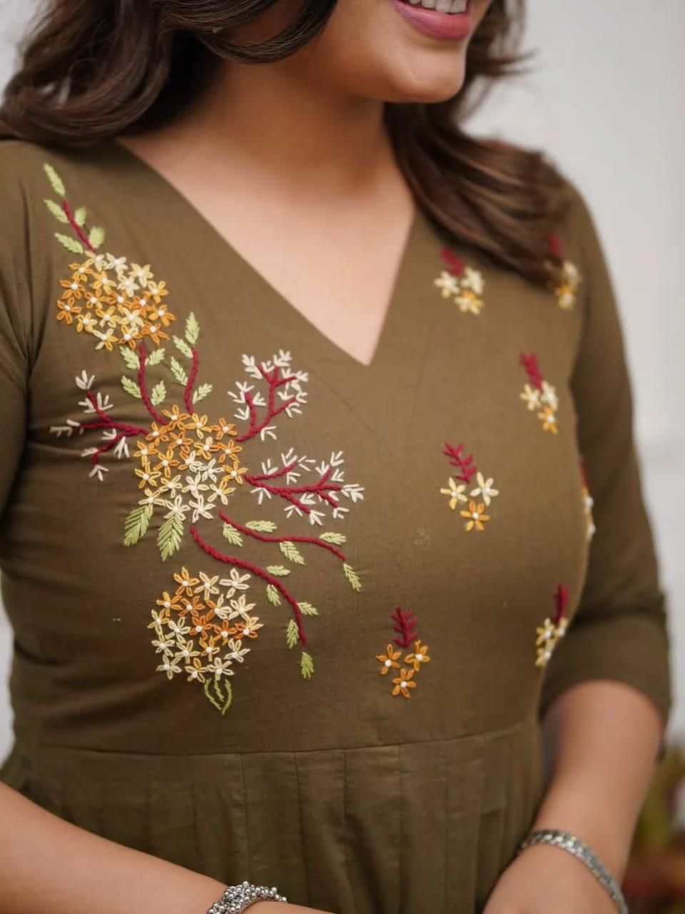 Earthy olive and black with delicate embroidery is elegance redefined Kurta
