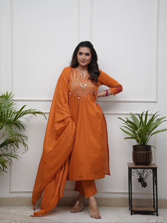 grace in your wardrobe....Look super chic in our easy breezy three piece suit Kurta