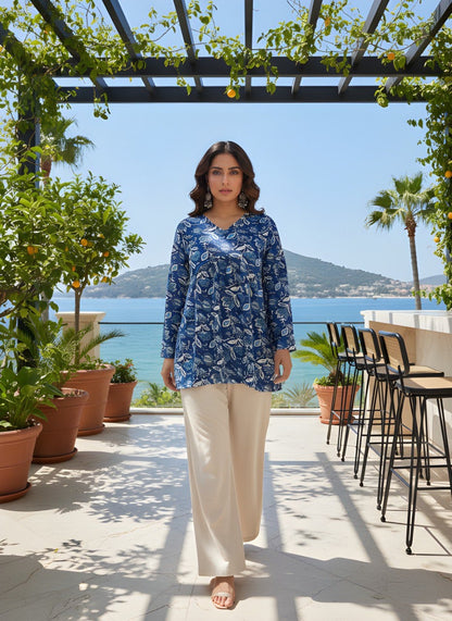 Woman Blue Rayon Fancy Tunic & Top