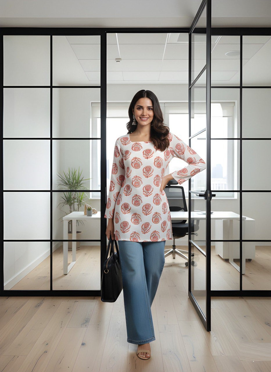 Woman White Rayon Fancy Tunic & Top