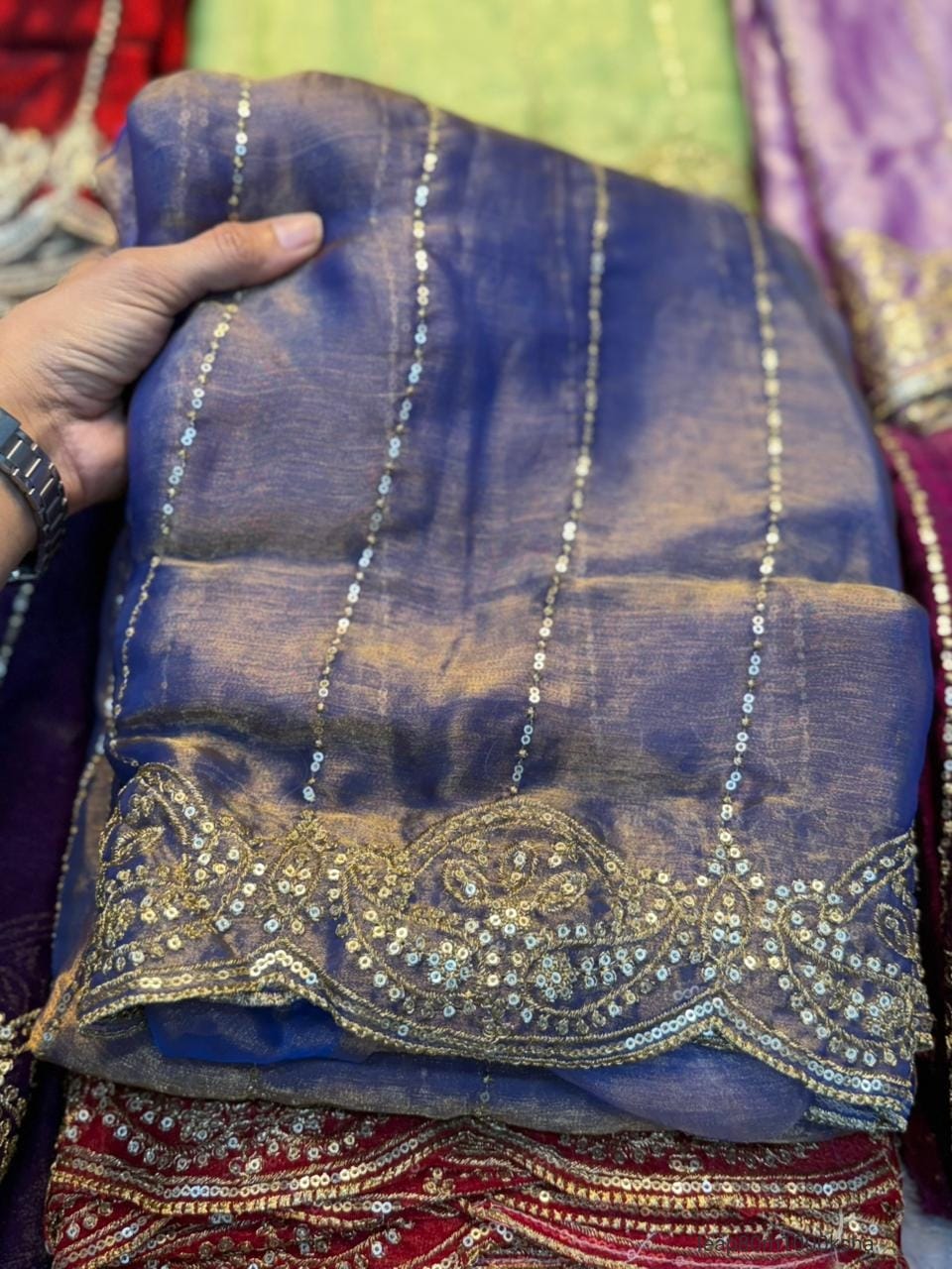 Fendy Sattin Sequence Emrodairy Work Saree With Running Blouse