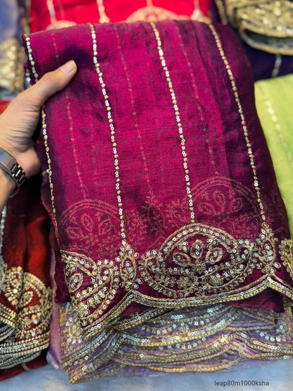 Fendy Sattin Sequence Emrodairy Work Saree With Running Blouse