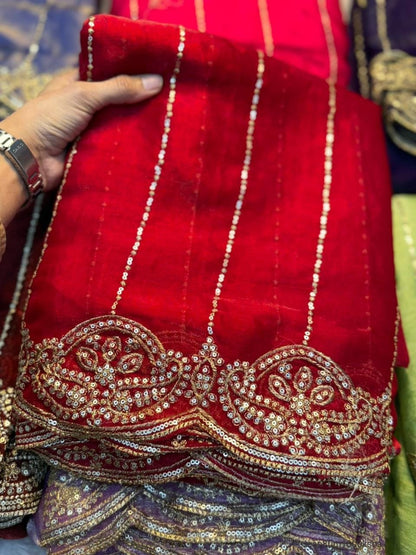 Fendy Sattin Sequence Emrodairy Work Saree With Running Blouse