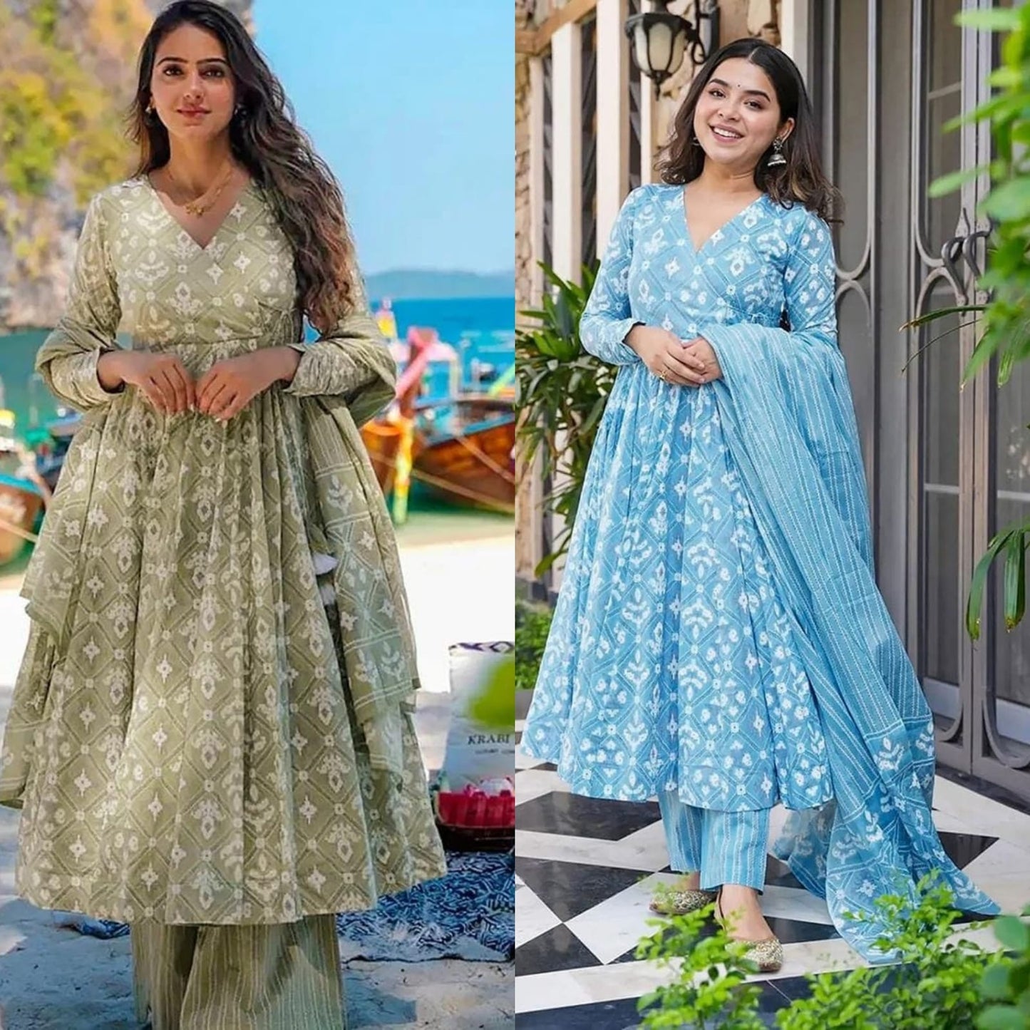 Heavy Cotton 60*60 Printed Anarkali Kurti And Full Printed Pant And Dupatta