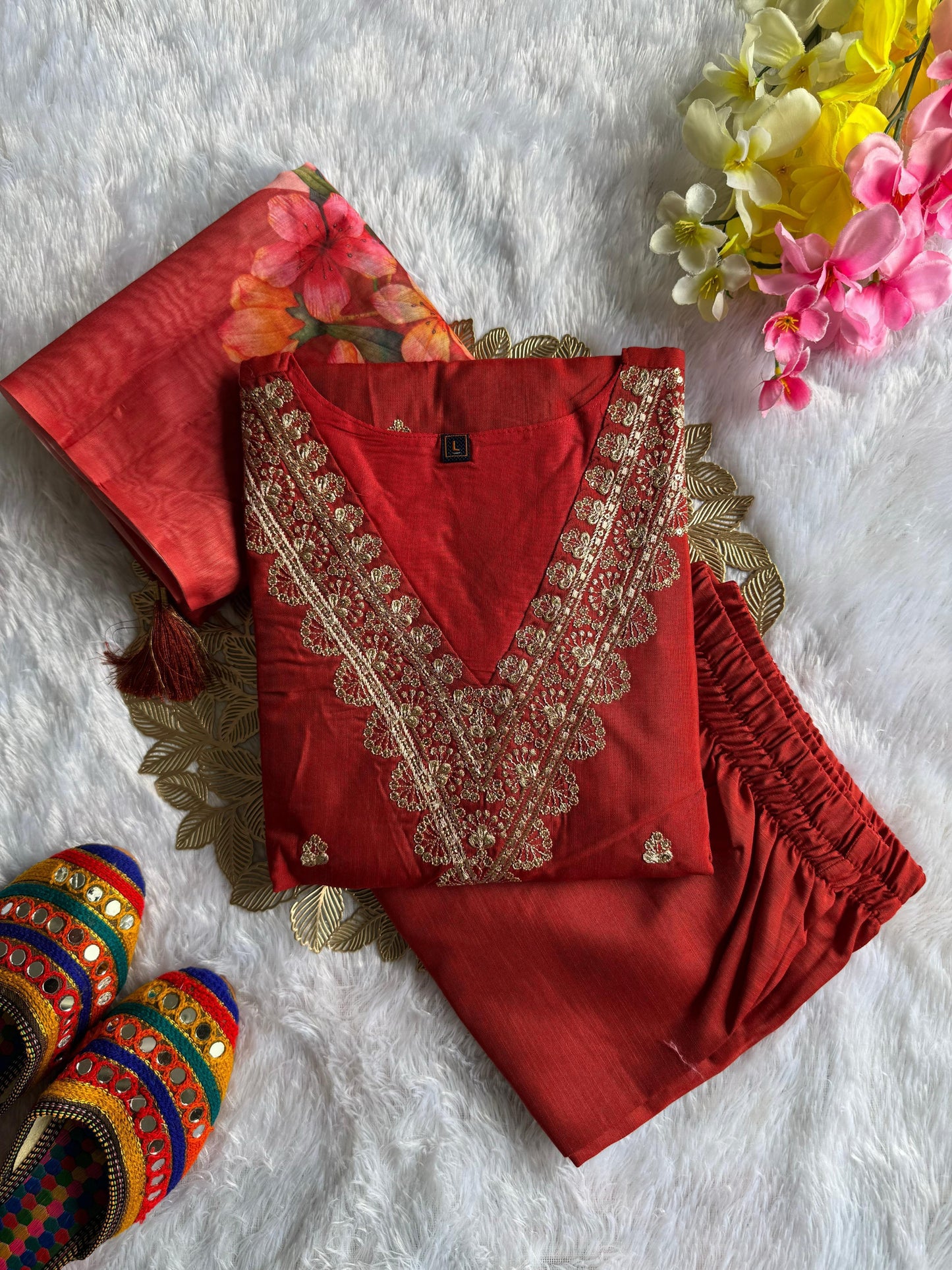 Reyon slub with Beautiful Embroidery With cotton tread Work Kurti