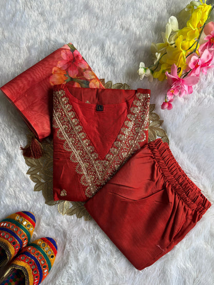 Reyon slub with Beautiful Embroidery With cotton tread Work Kurti