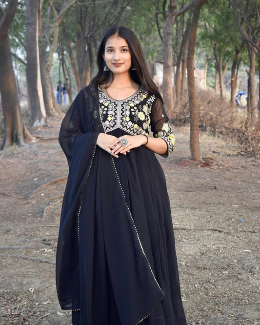 black georgette Anarkali gown