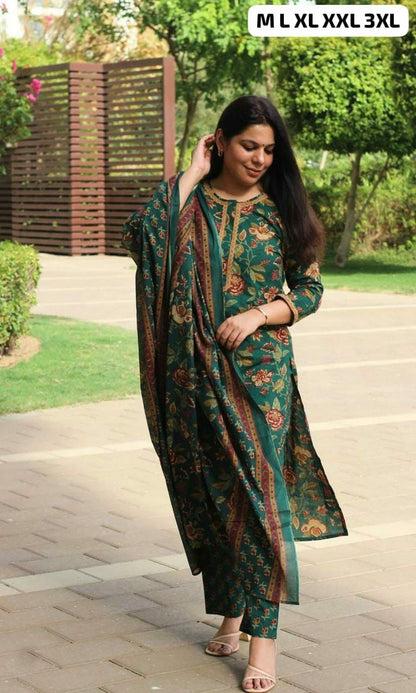 Beautiful Straight fit Suit with Laced Work On Suit Pant-Dupatta Kurta