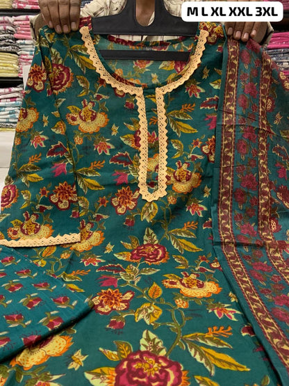 Beautiful Straight fit Suit with Laced Work On Suit Pant-Dupatta Kurta