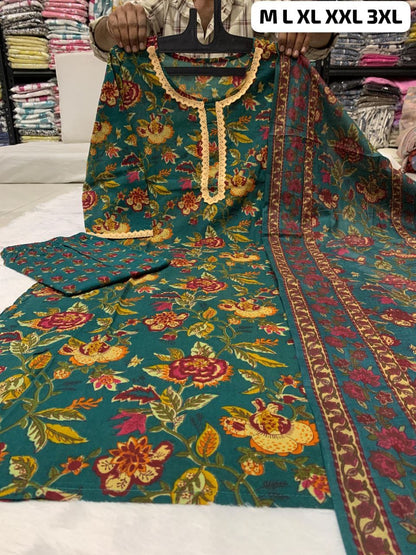 Beautiful Straight fit Suit with Laced Work On Suit Pant-Dupatta Kurta