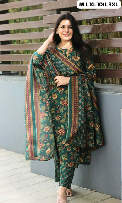 Beautiful Straight fit Suit with Laced Work On Suit Pant-Dupatta Kurta