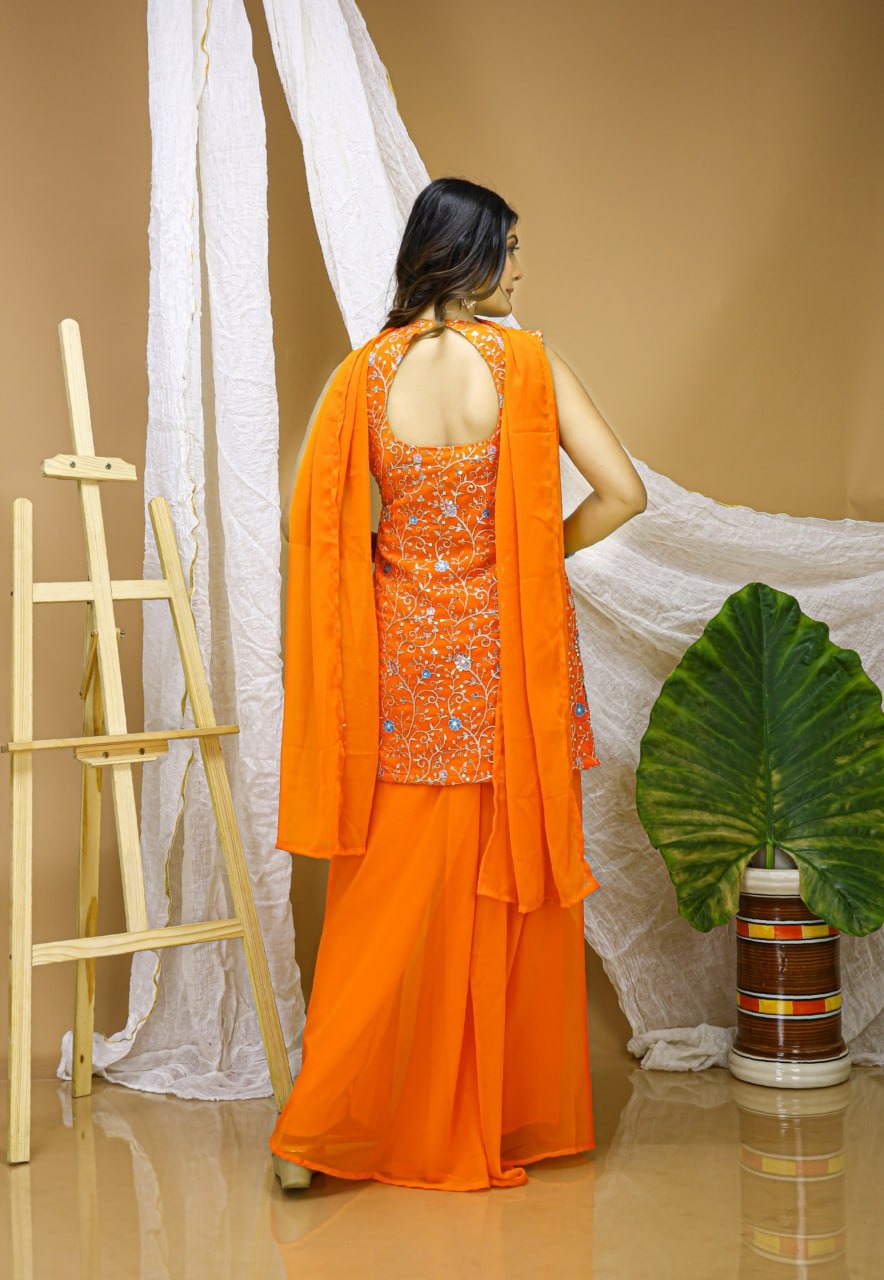 Presenting  New Designer Embroidered Georgette Sharara Suit With Sequence Embroidered Work