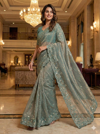 EMBERODERY WORK AND SEQUANCE WORK SAREE