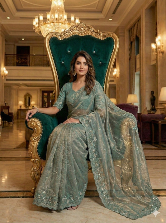 EMBERODERY WORK AND SEQUANCE WORK SAREE