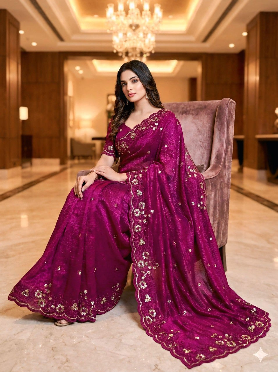 EMBERODERY WORK AND SEQUANCE WORK SAREE