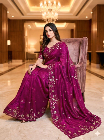 EMBERODERY WORK AND SEQUANCE WORK SAREE