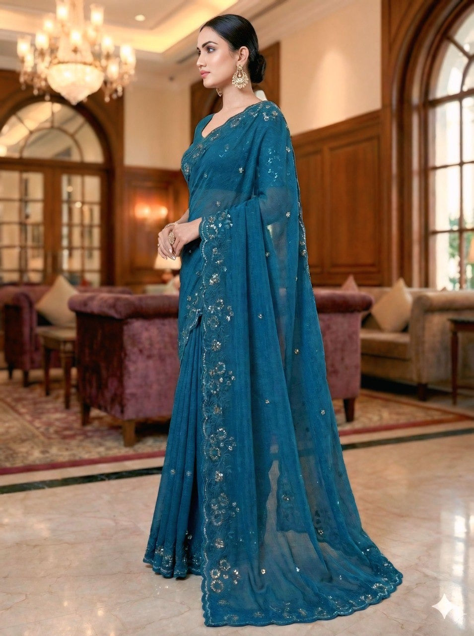 EMBERODERY WORK AND SEQUANCE WORK SAREE