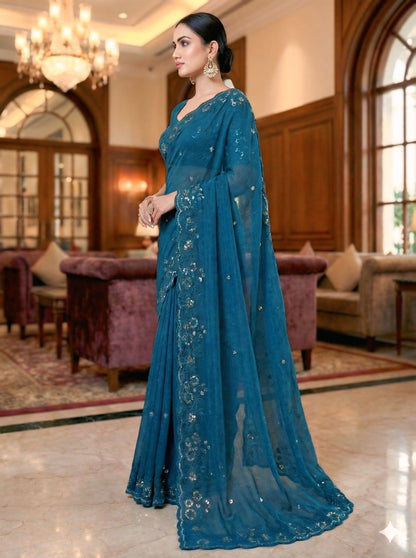 EMBERODERY WORK AND SEQUANCE WORK SAREE