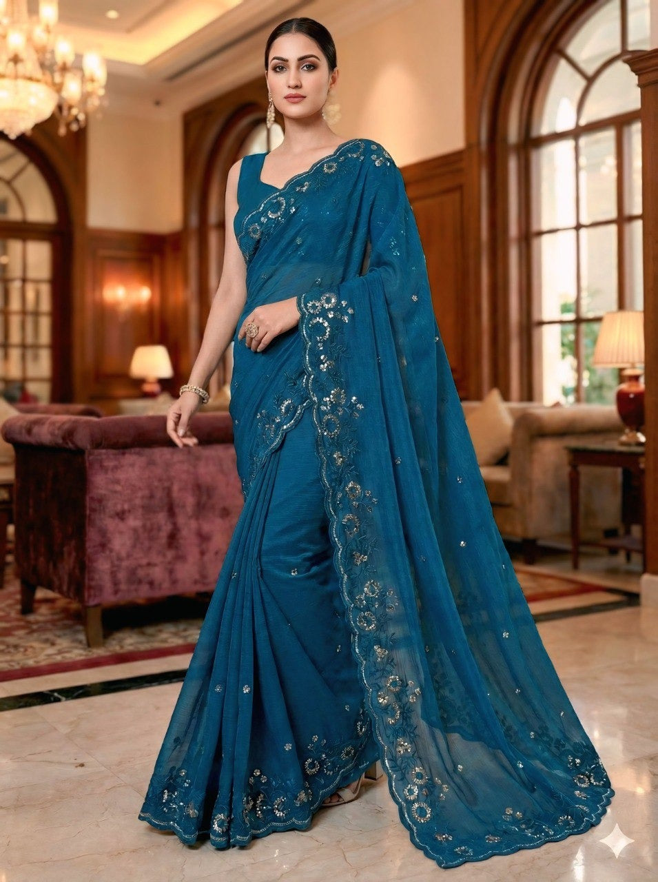 EMBERODERY WORK AND SEQUANCE WORK SAREE