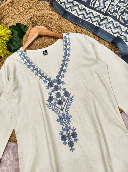 Elegant Khadi Cotton Fabric Calf Length Straight Kurta Set