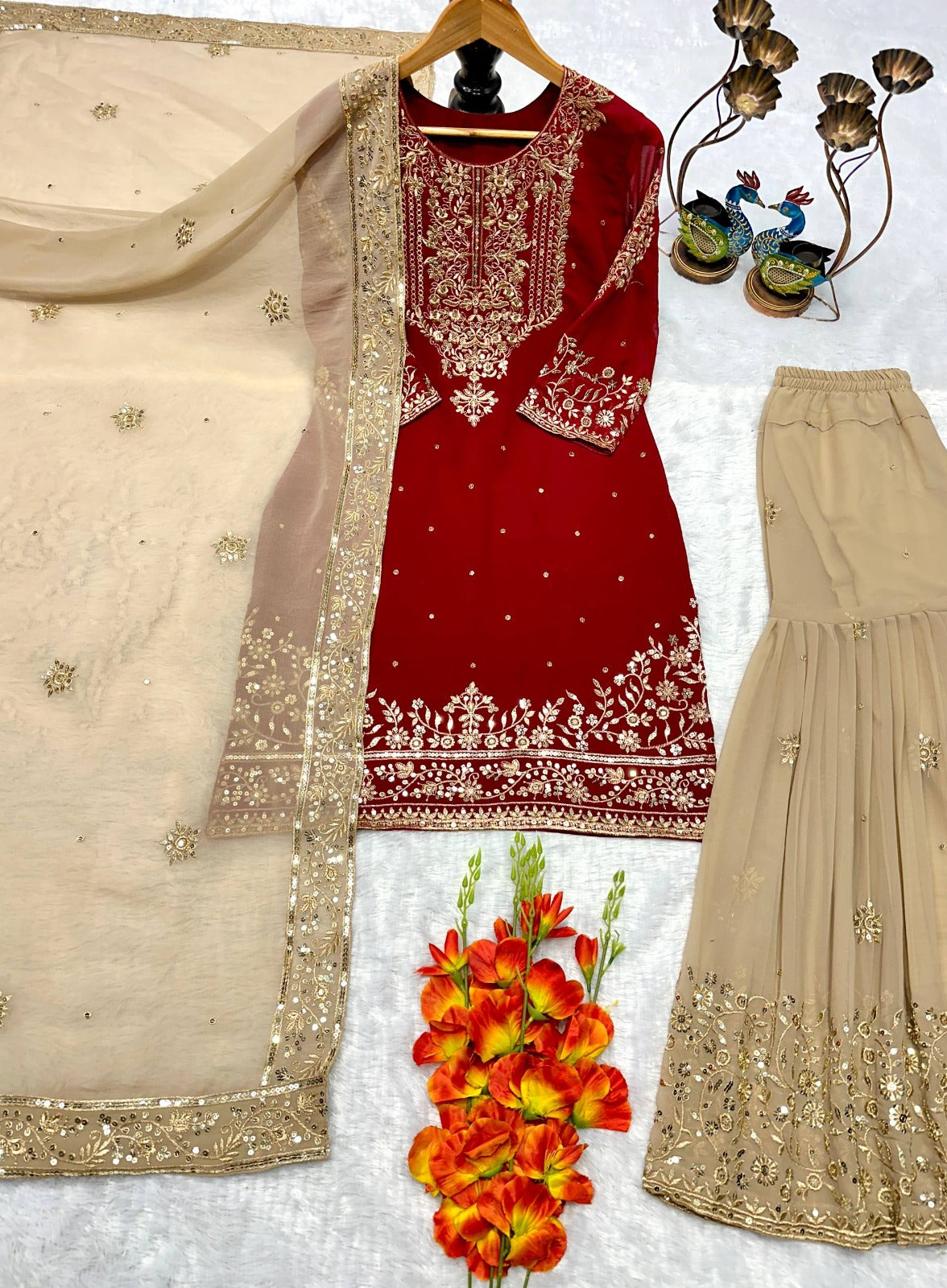 PARTY WEAR TOP AND PLAZZO. WITH FANCY DUPPATA WITH  EMBROIDERY WORK