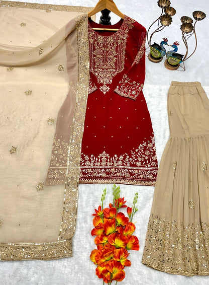 PARTY WEAR TOP AND PLAZZO. WITH FANCY DUPPATA WITH  EMBROIDERY WORK