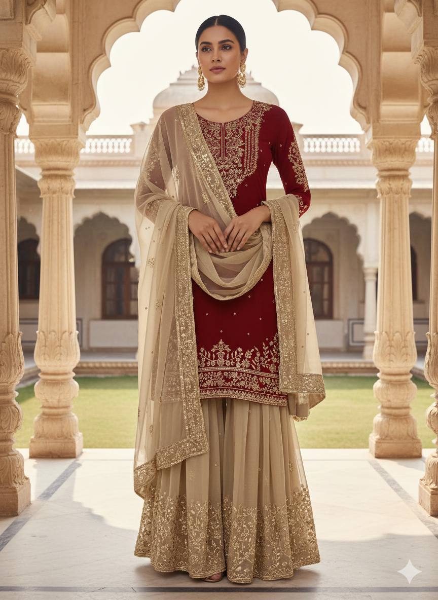 PARTY WEAR TOP AND PLAZZO. WITH FANCY DUPPATA WITH  EMBROIDERY WORK