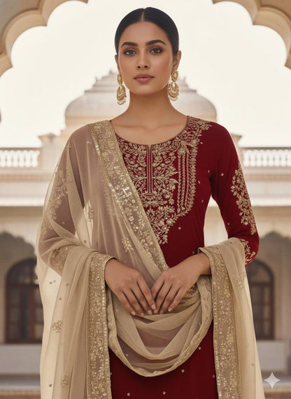 PARTY WEAR TOP AND PLAZZO. WITH FANCY DUPPATA WITH  EMBROIDERY WORK