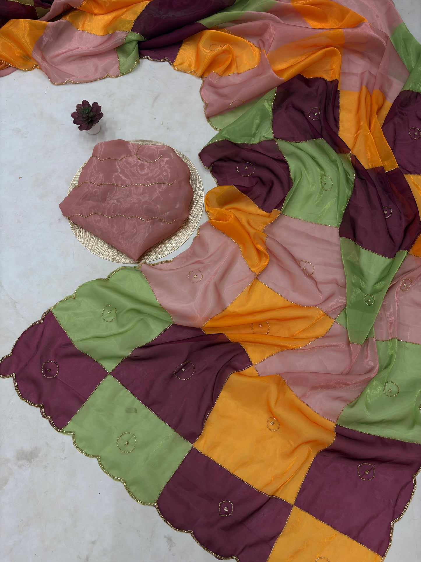 Havy Soft Space Silk Fabric With Beutiful Multy Prints With Beads And Katdana Handwork In Border Saree