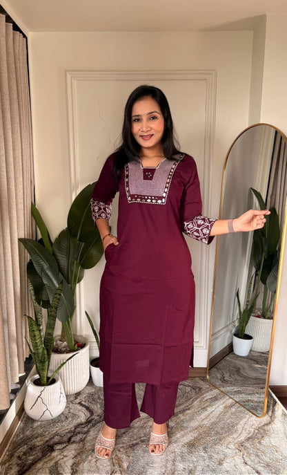 Dhabu Cotton Embroidery with Mirror work Kurta