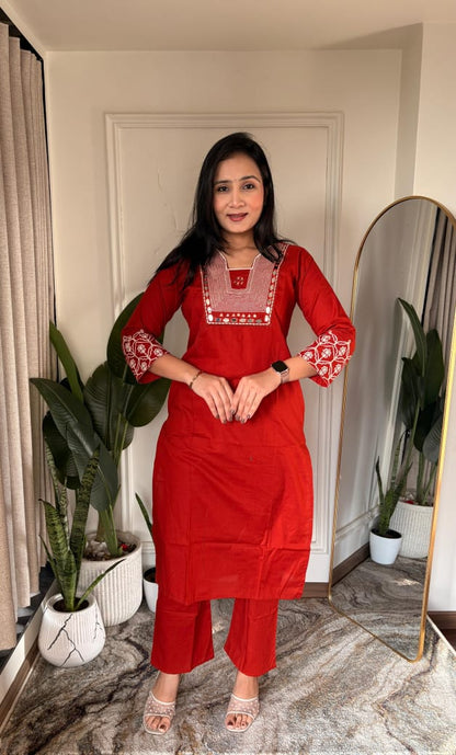 Dhabu Cotton Embroidery with Mirror work Kurta