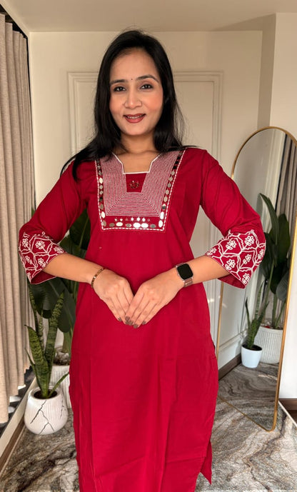 Dhabu Cotton Embroidery with Mirror work Kurta