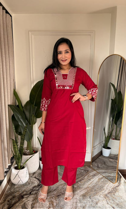 Dhabu Cotton Embroidery with Mirror work Kurta