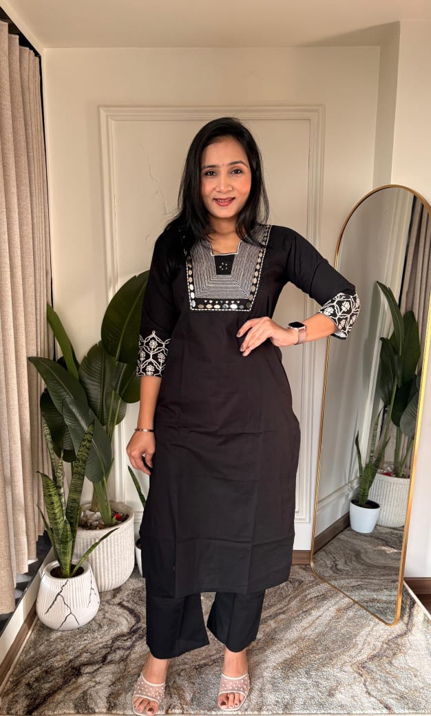 Dhabu Cotton Embroidery with Mirror work Kurta