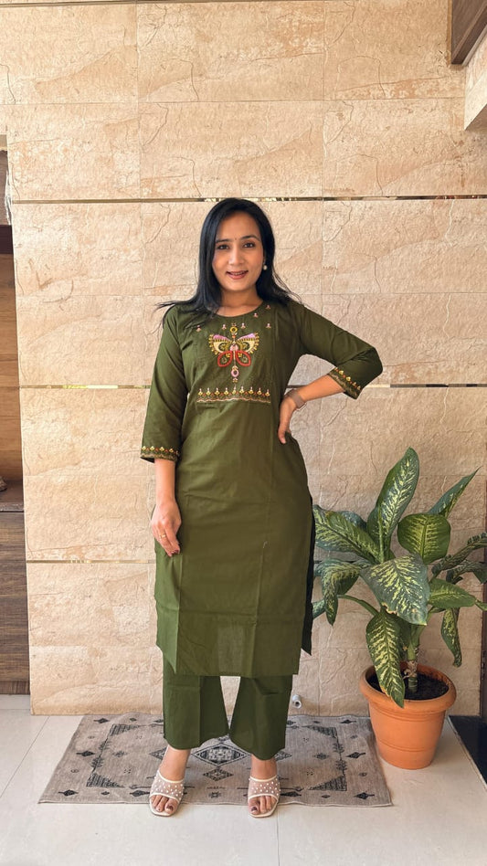 Dhabu Cotton Embroidery with Mirror work Kurta