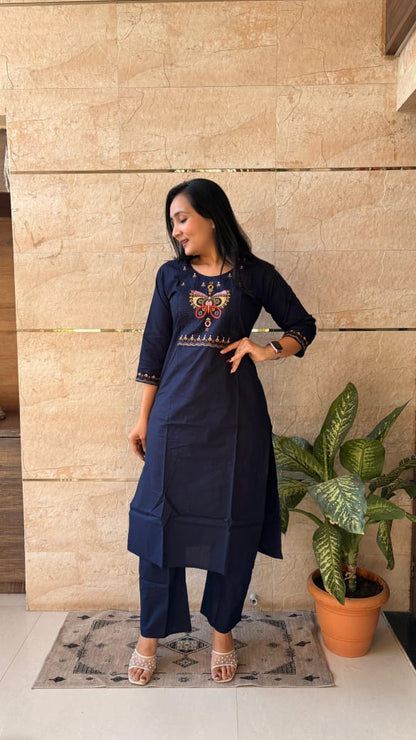 Dhabu Cotton Embroidery with Mirror work Kurta