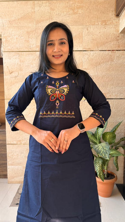 Dhabu Cotton Embroidery with Mirror work Kurta